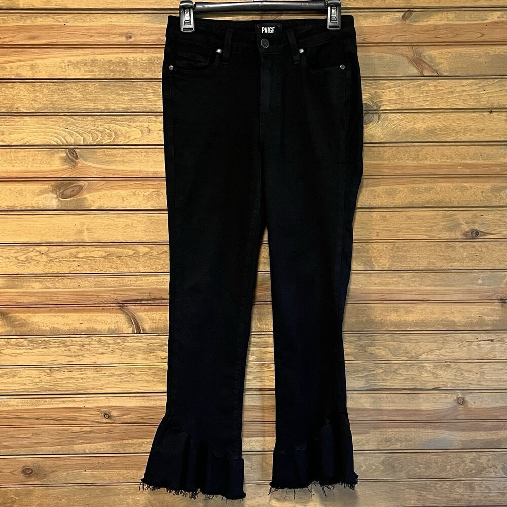 Paige Women’s Black Jeans Straight Leg Skinny Flared Raw Edge Hem Size 27